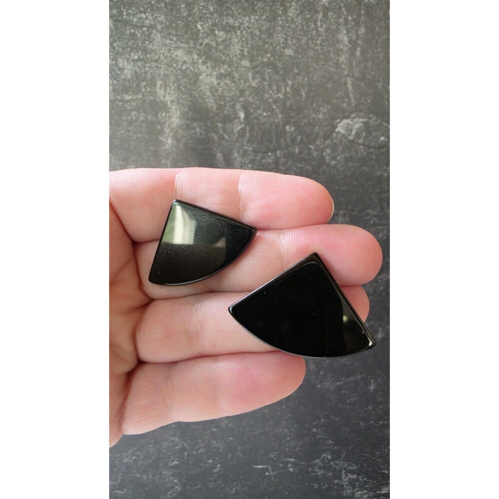 Black Triangular Stud Earrings Vintage Costume Jewelry READ Description